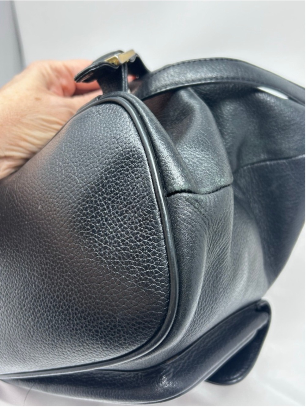 Vintage MCM Black Pebbled Leather Backpack Gold Hardware Drawstring - Picture 14 of 16